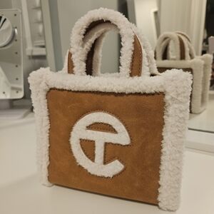 Telfar Brown and White Shearling Mini Bag
